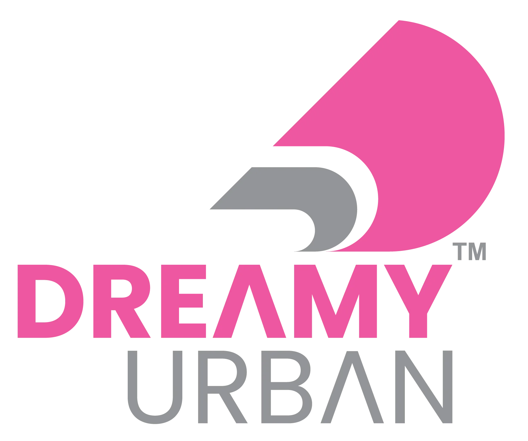 Modern logo with pink and gray shapes and the words DREAMY URBAN in bold letters